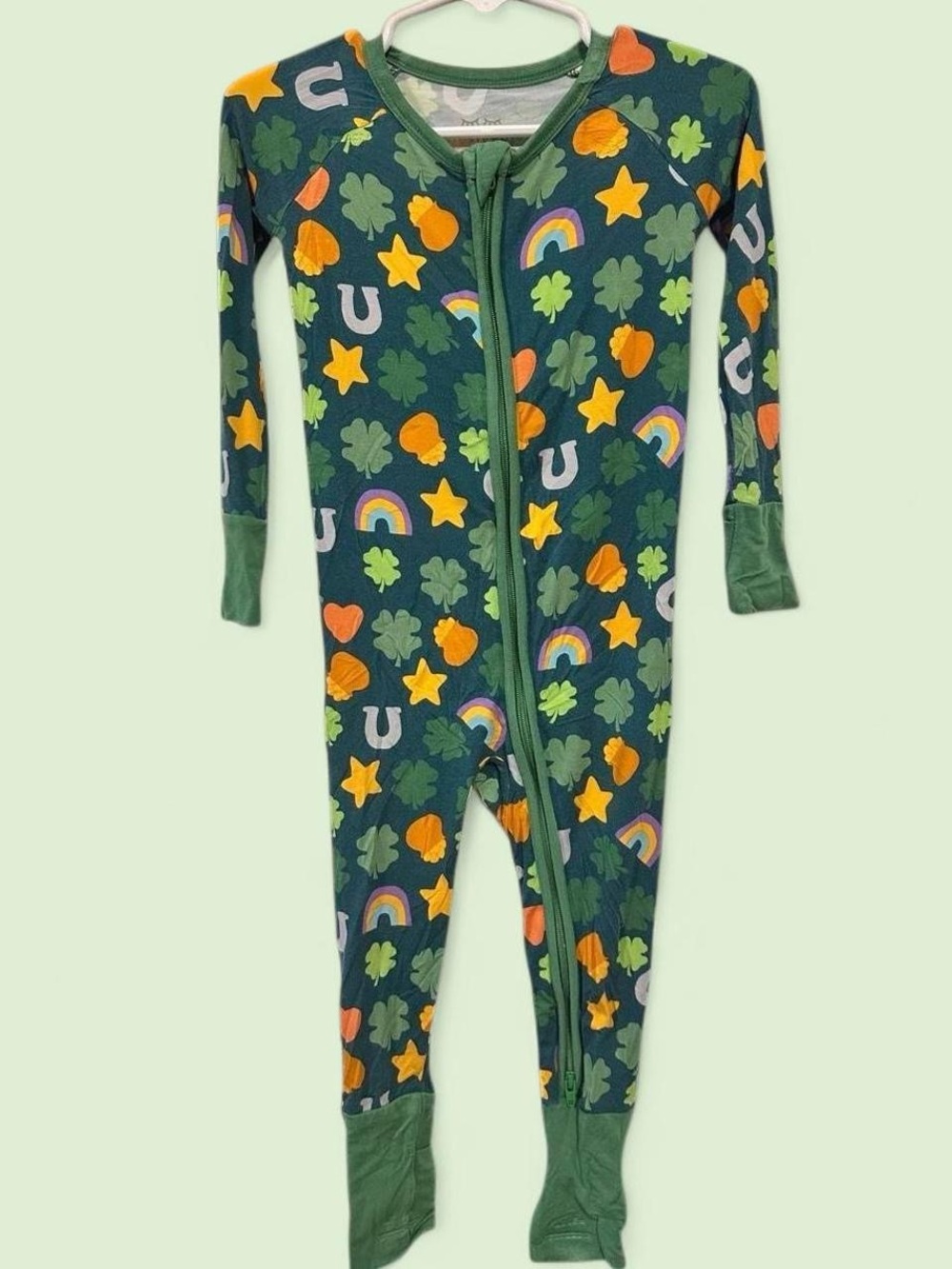 Little Sleepies Dark Green St. Patrick's One-Piece Footie Pajamas